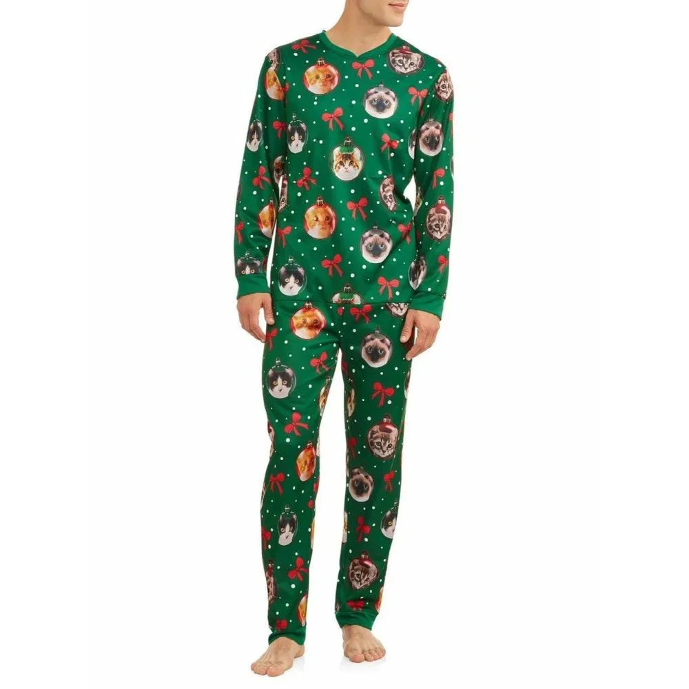 NWT Cats Christmas Pajamas Ugly Large One Piece unionsuit Light Up‎ Jumper Zip